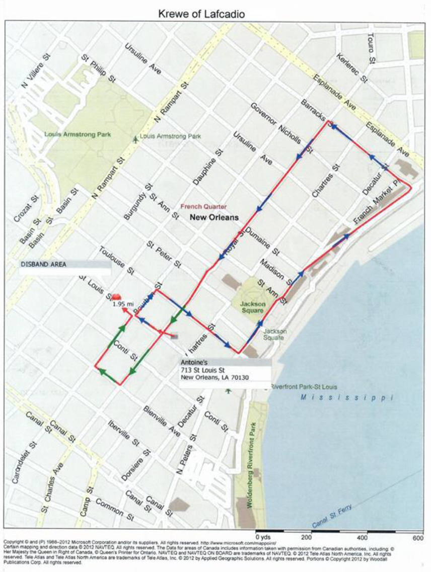 parade route for the krewe of lafcadio